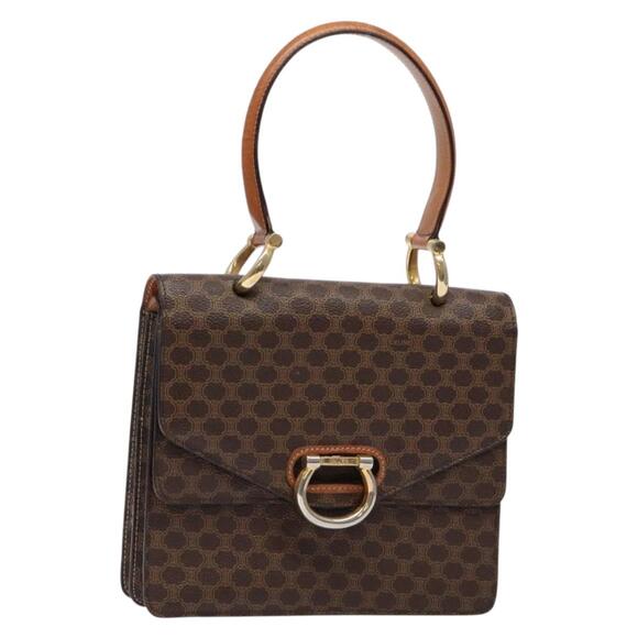 CELINE Macadam Canvas Hand Bag Pvc Leather Brown Gold - Picture 1 of 13